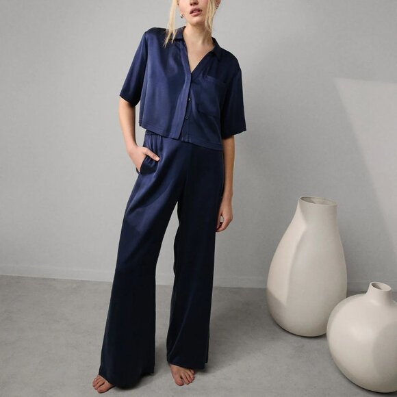 Lunya Washable Silk High Rise Pajama Set (Navy) (Small) - Picture 1 of 8